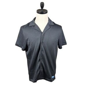 Scotch & Soda Mens Black Textured Waffle Knit Short Sleeve Camp Collar Shirt S